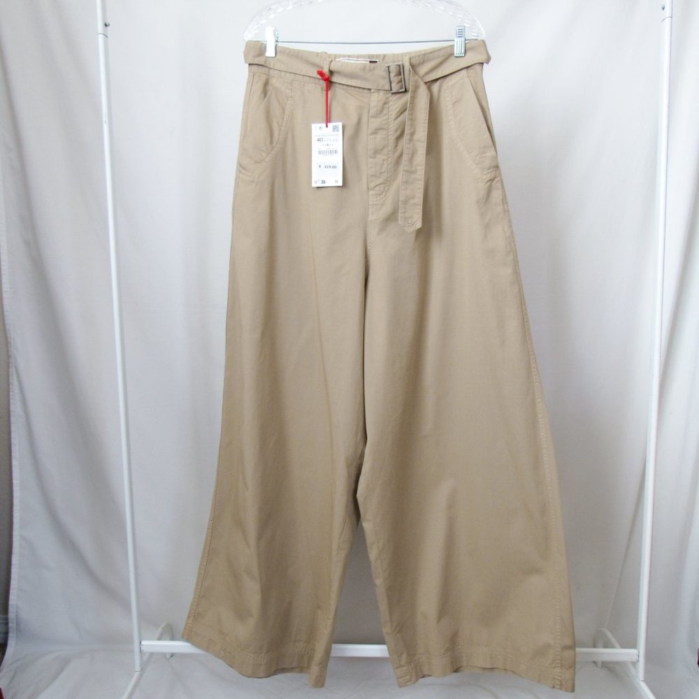 ZARA SRPLS NEW WITH TAGS Wide Leg Pants Tan Trousers Size USA 31Tall - Picture 2 of 13